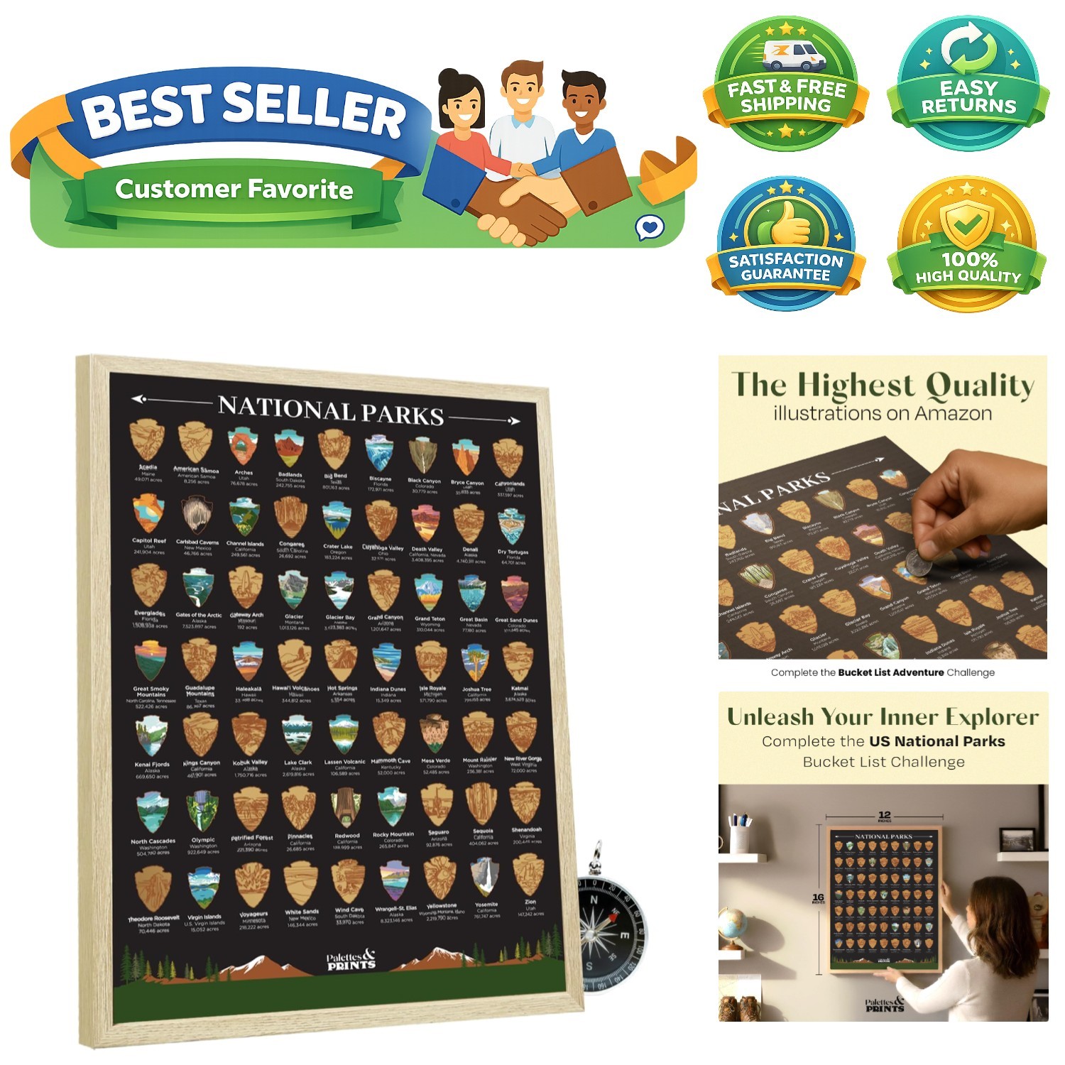 Framed National Parks Scratch Off Poster – National Park Gifts – National Pa…