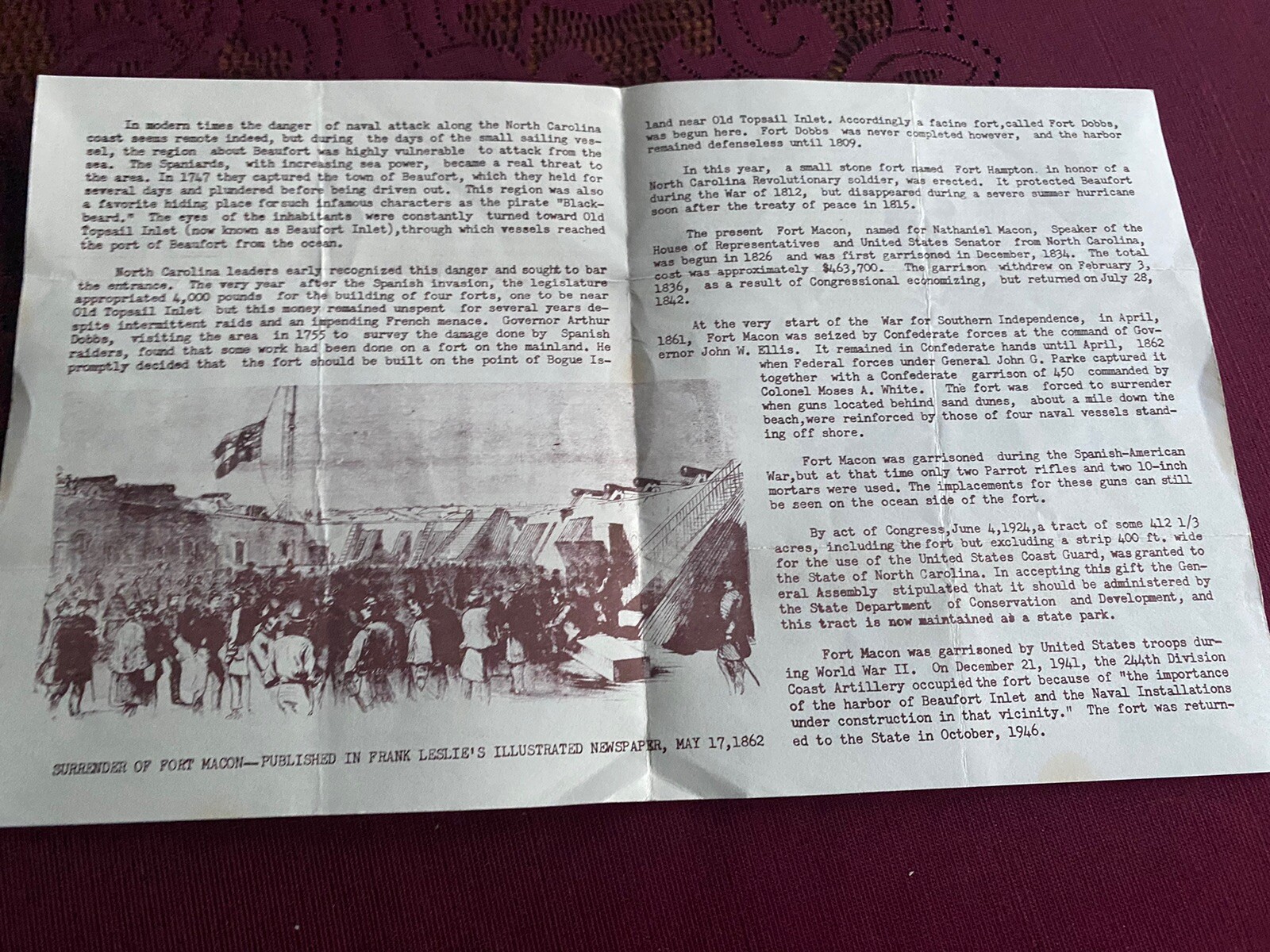 Brief History Of Fort Macon, NC Division Of State Parks Brochure