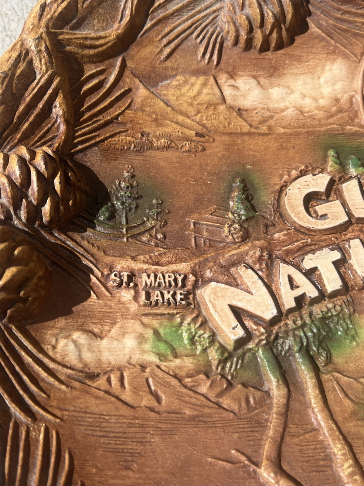 VTG Glacier National Park MT Faux Wood Plastic Shallow Bowl Travel Souviner Wall