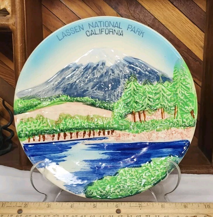 Rare Lassen Volcanic National Park Hand Painted Embossed Souvenir Hanging Plate