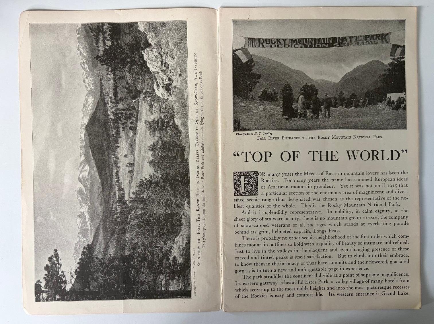 1916 Rocky Mountain National Park Booklet Dept of Interior Franklin Lane