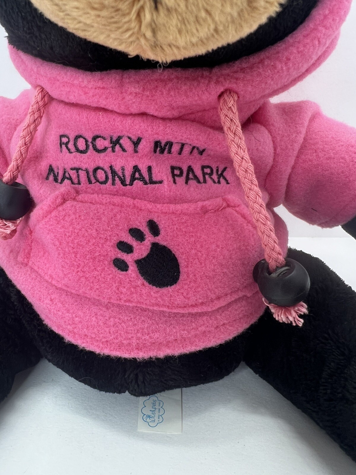 Wishpets Billy Black Bear Plush With Pink Rocky Mountain National Park Hoodie 9”