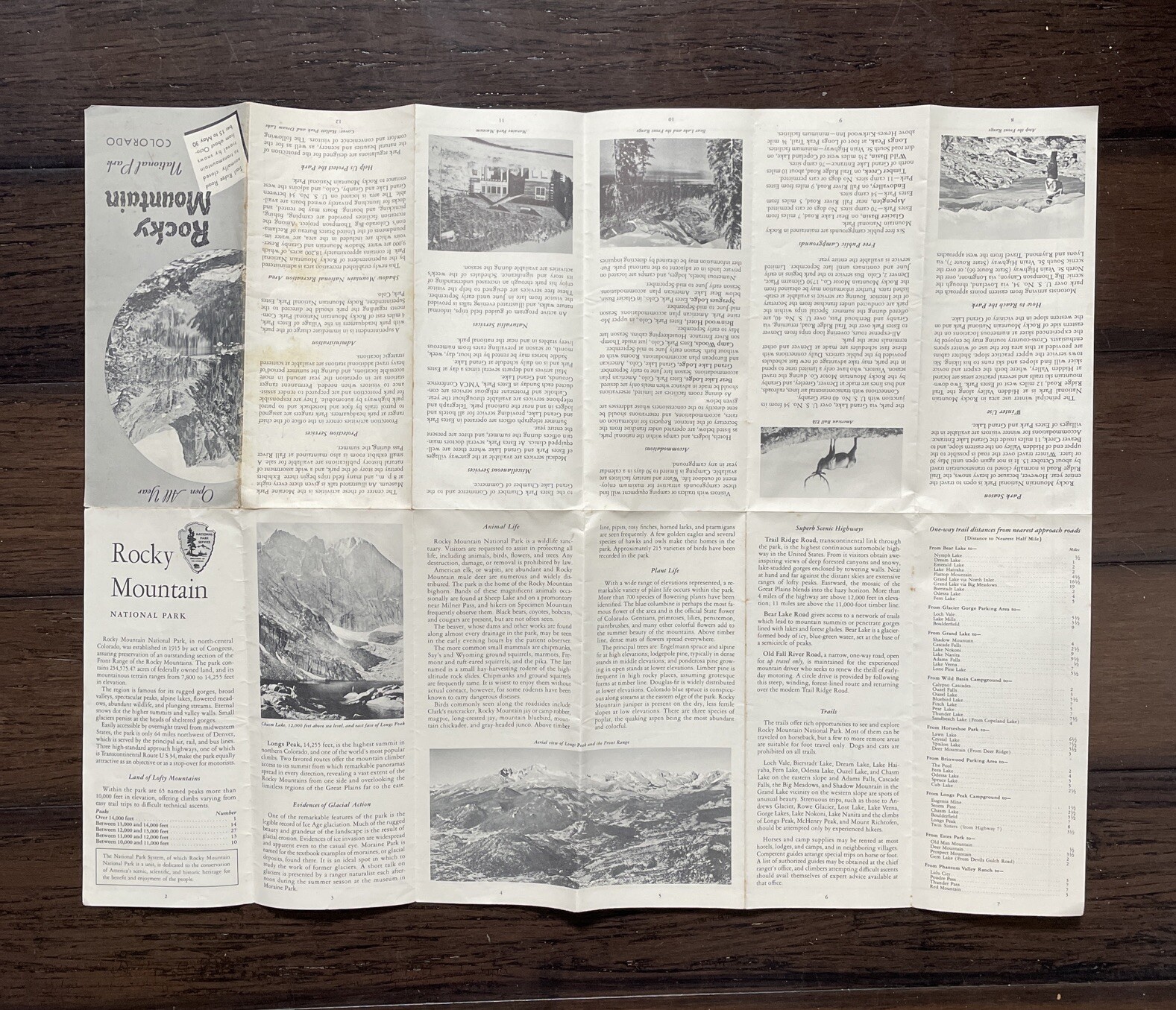 Rocky Mountain National Park, Colorado VINTAGE 1953 Map/Brochure