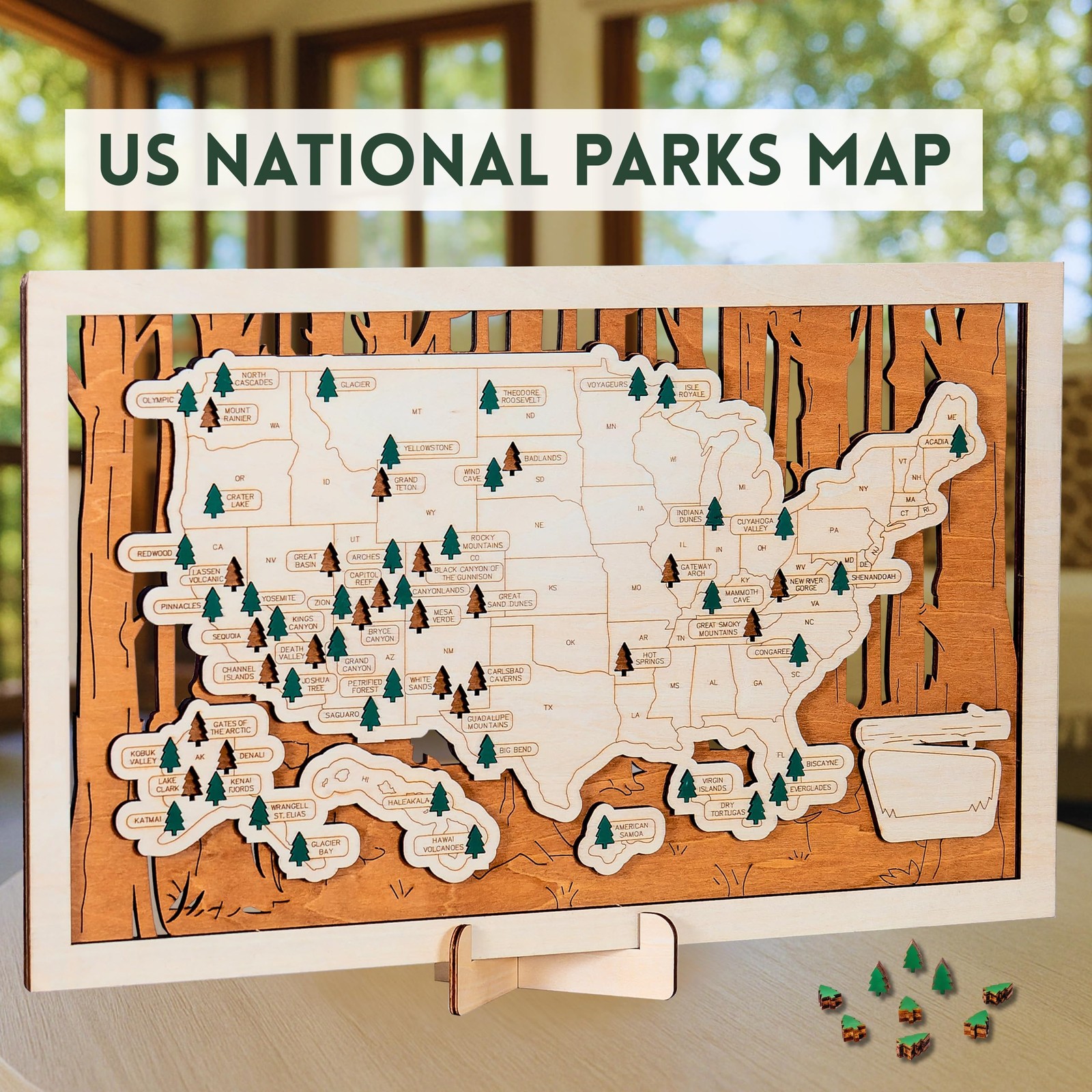 National Parks Map – USA Travel Tracker with Checklist, Pins & Stickers –