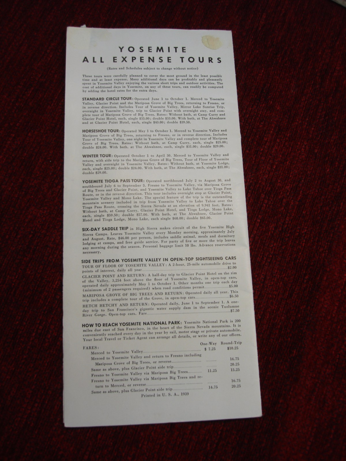 9 PC. TRAVEL BROCHURES, ETC. FROM CROSS-COUNTRY TRAVEL – JULY 1939