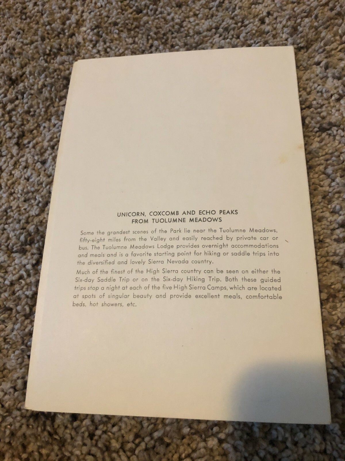 1957 Camp Curry Yosemite Dinner Menu showing Unicorn Coxcomb & Echo Peaks