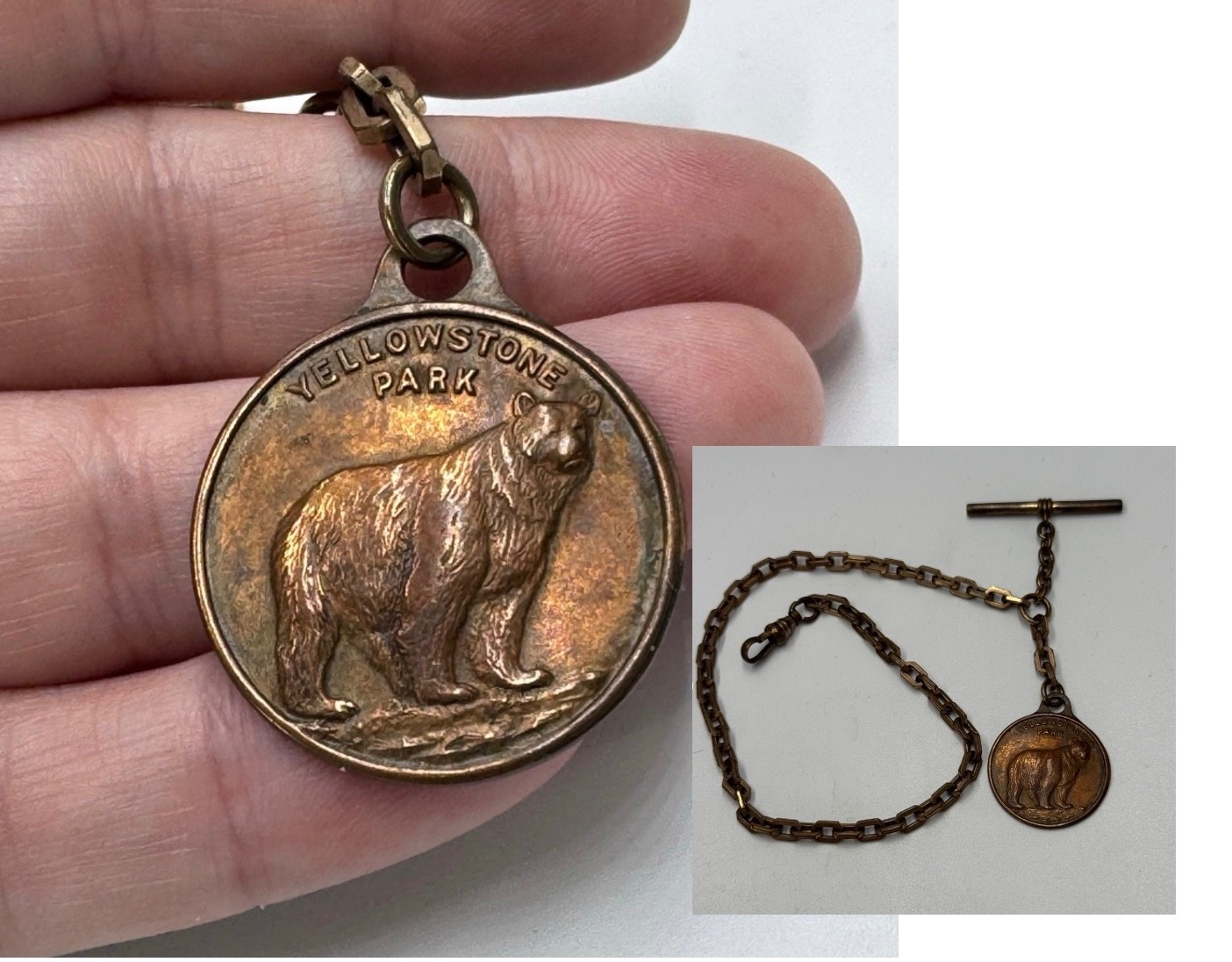 Antique Yellowstone National Park Bear Watch Chain Fob Souvenir F&C Co.