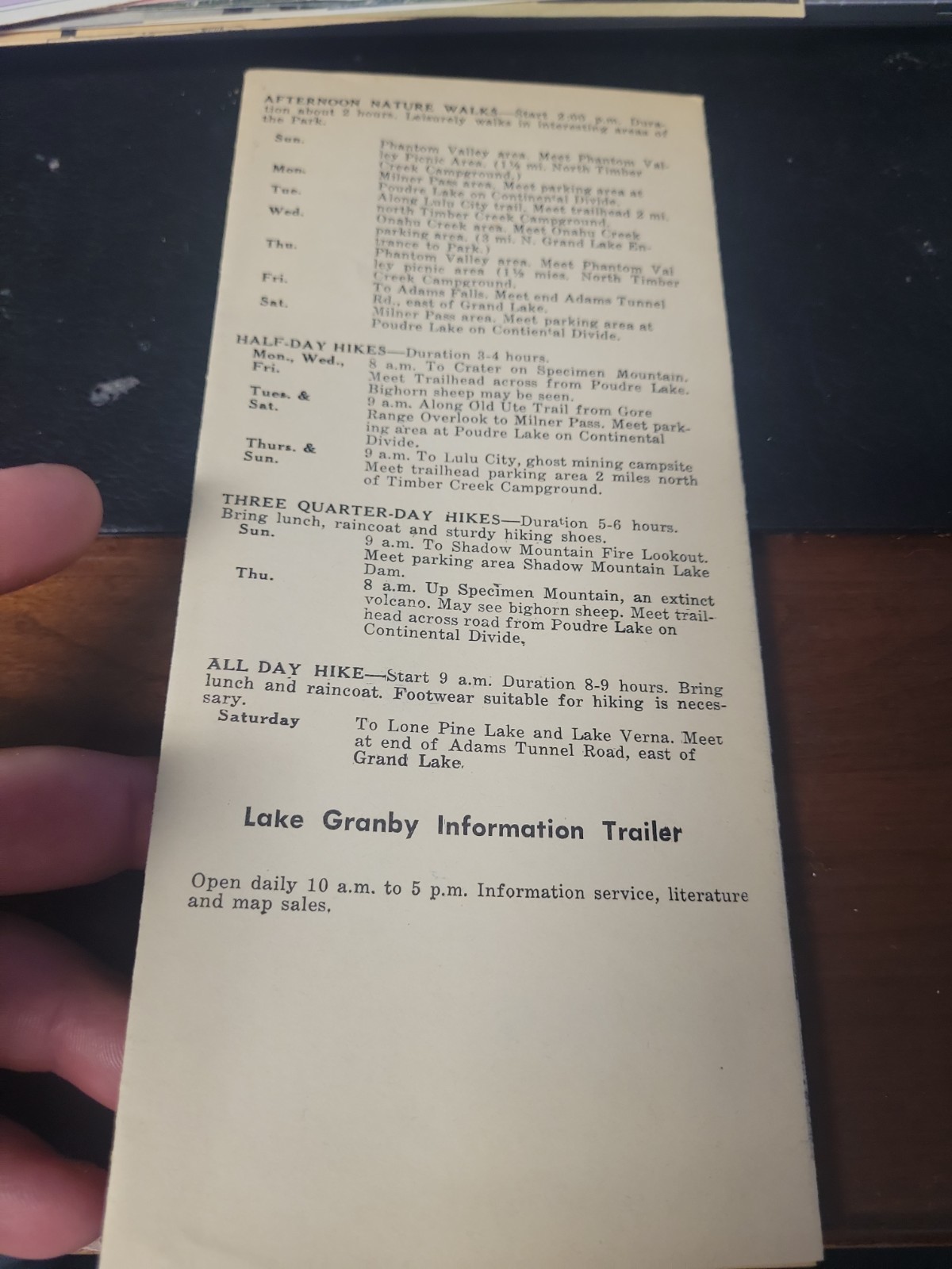 Rocky Mountain National Park 1967 Program Of Activities