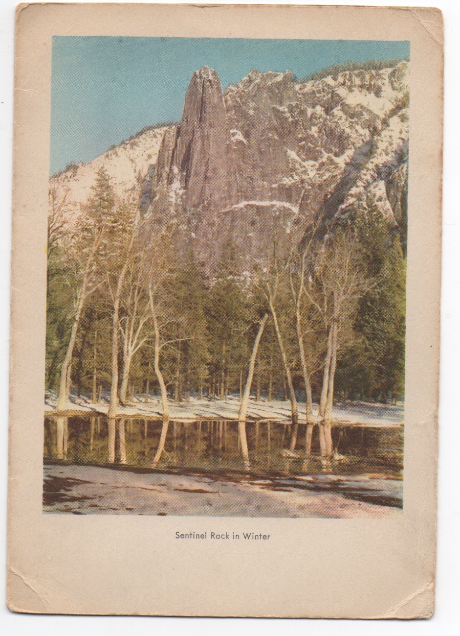 1938 Dinner Menu from Camp Curry Yosemite showing Sentinel Rock in Winter