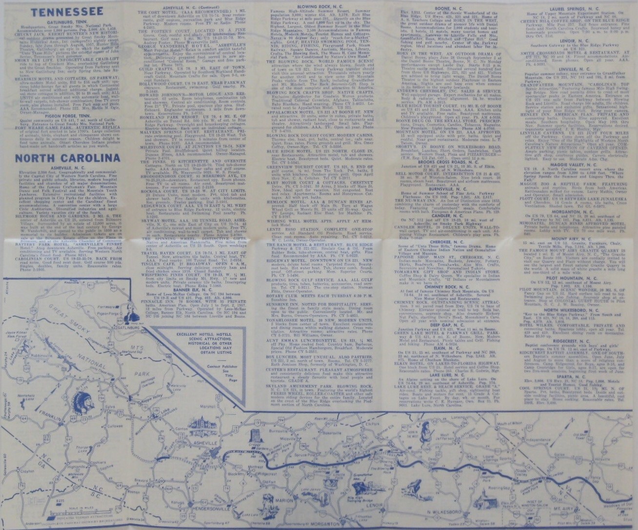 1955 Road Map Brochure BLUE RIDGE PARKWAY Virginia North Carolina National Parks