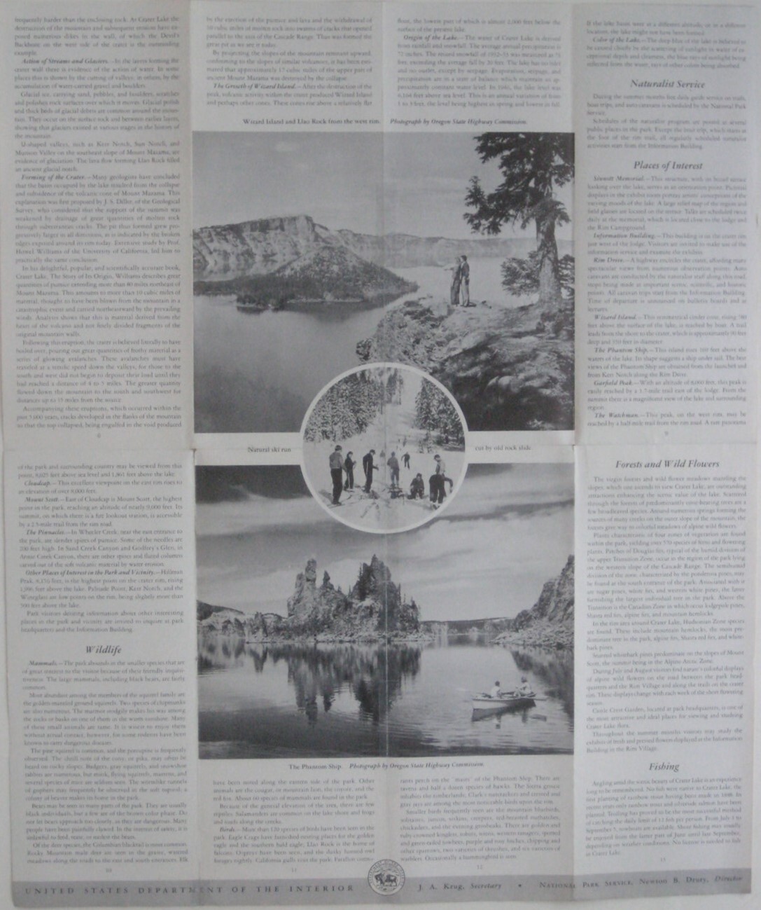 Official 1948 Map Brochure CRATER LAKE NATIONAL PARK Oregon Fire Lookouts Trails