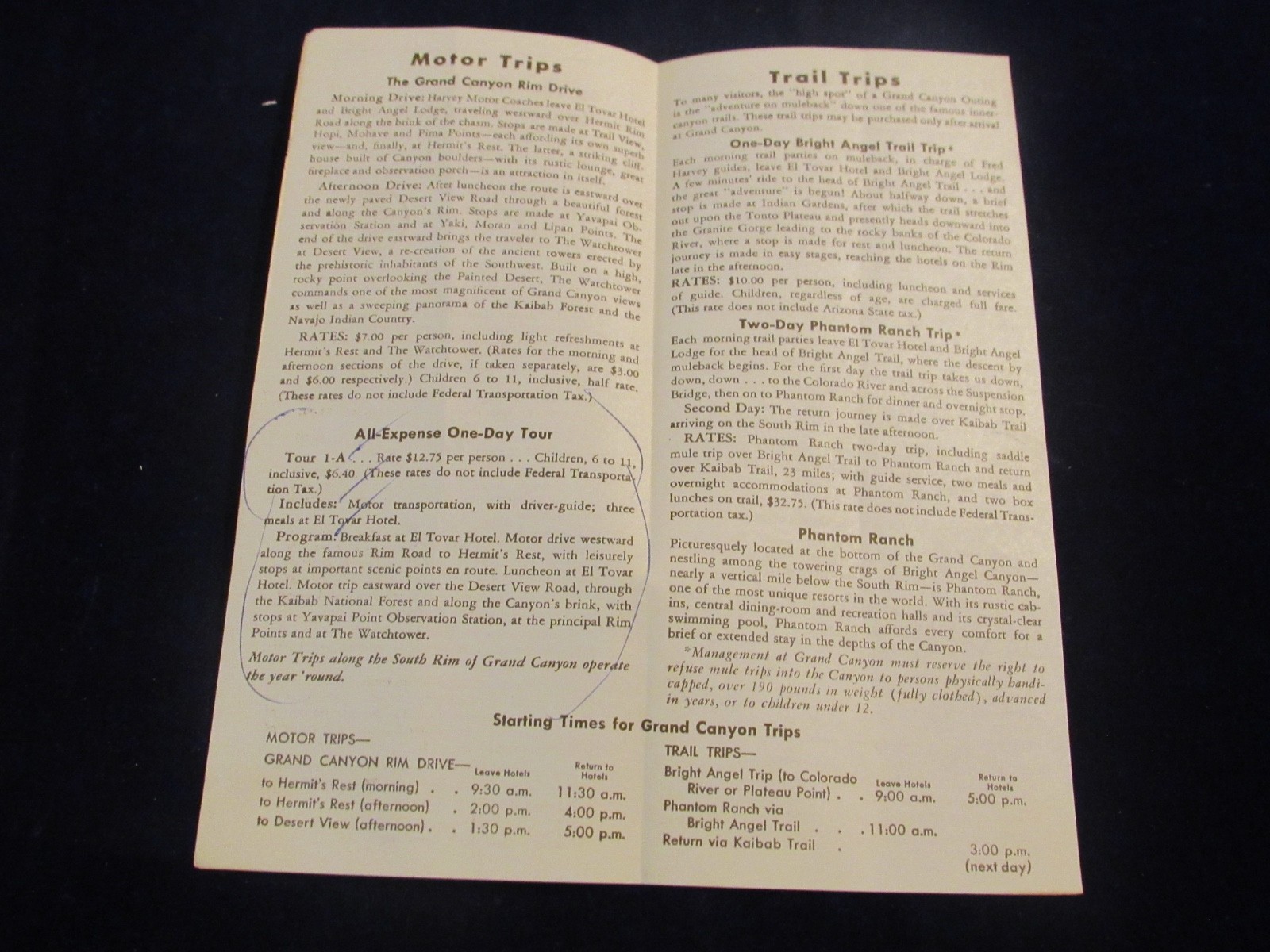 Vtg 1952 Grand Canyon National Park Santa Fe Railroad Travel Brochure AZ C675