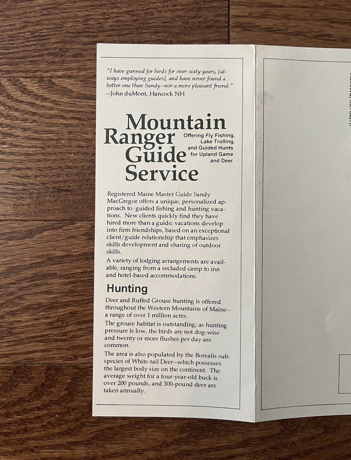 Vintage Maine Mountain Ranger Guide Service Brochure