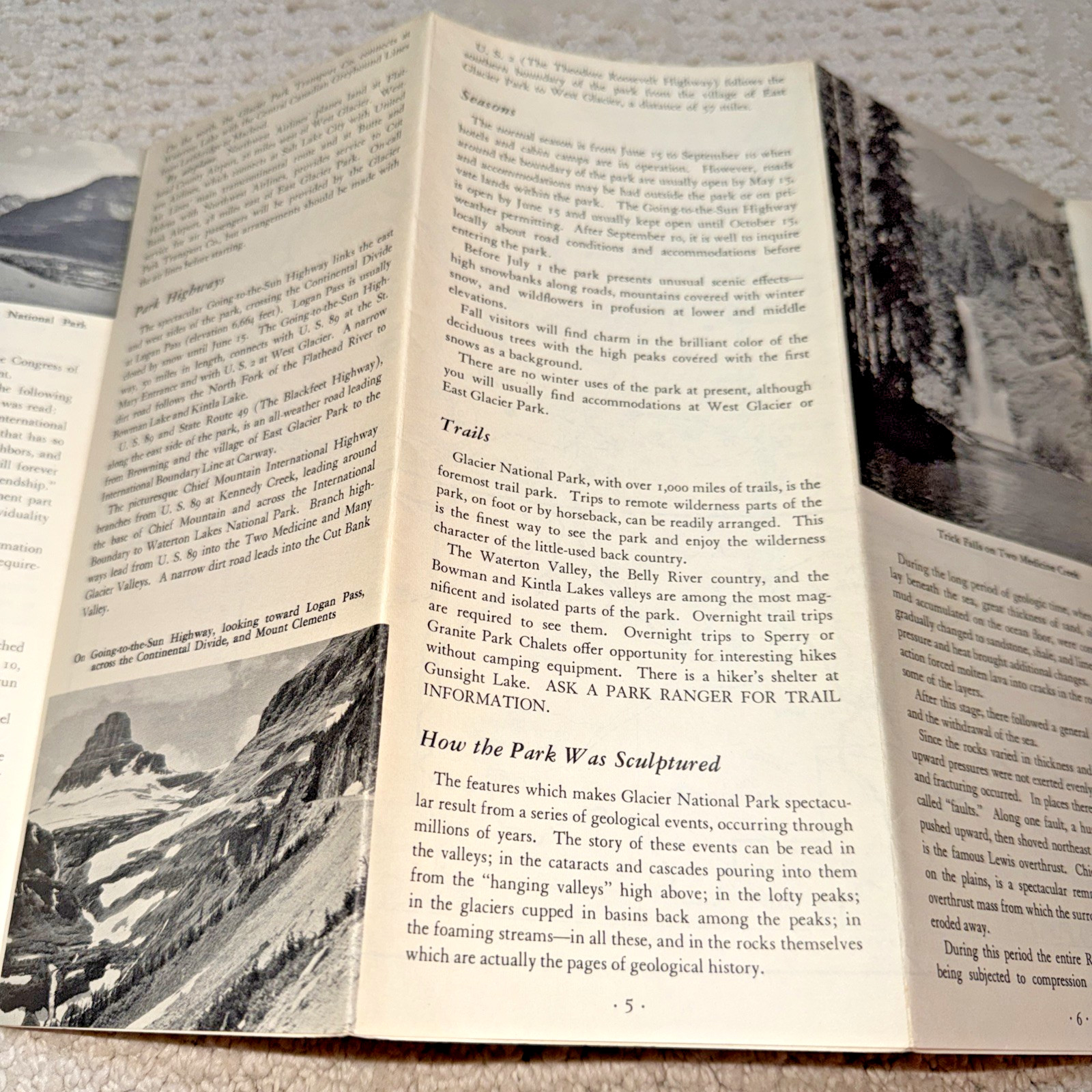 1950s GLACIER NATIONAL PARK Pewter BEAR KEYCHAIN / FOB & Brochure / Map