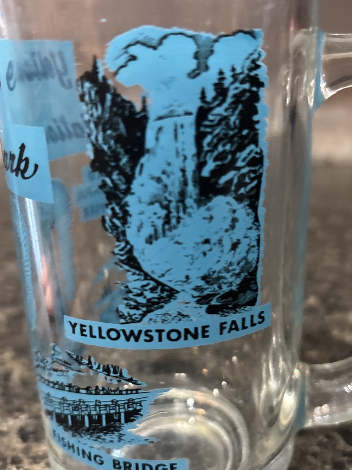 Vintage Blue and Black Yellowstone National Park Old Faithful Glass Mug souvenir