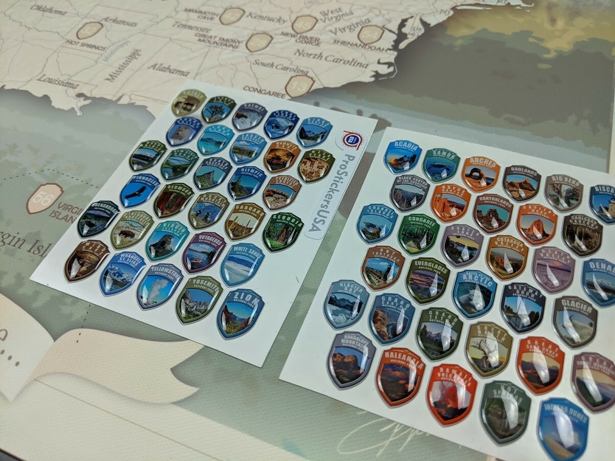 National Parks Map Push Pin and 3D Domed