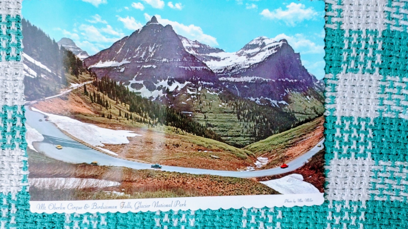 POST CARD MT.OBERLIN CIRQUE & BIRDWOMAN FALLS GLACIER NATIONAL PARK MONTANA.
