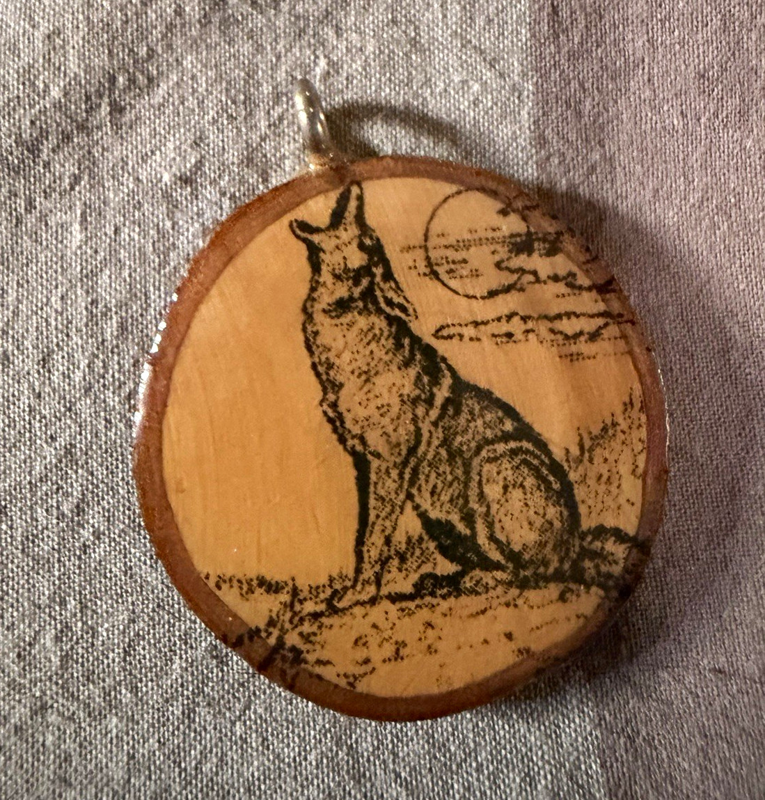 Yosemite National Park California Wood Slice Pendant Charm Wolf Design