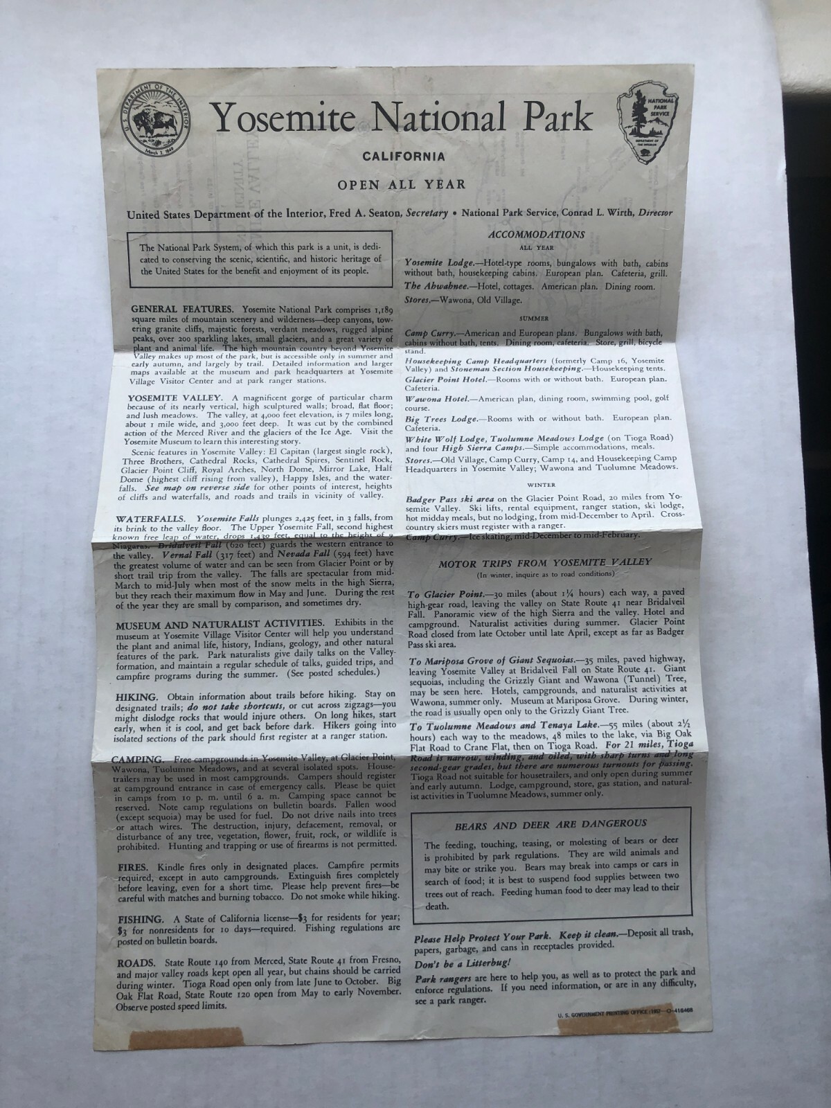 1957 年优胜美地旅行手册带自动许可证-