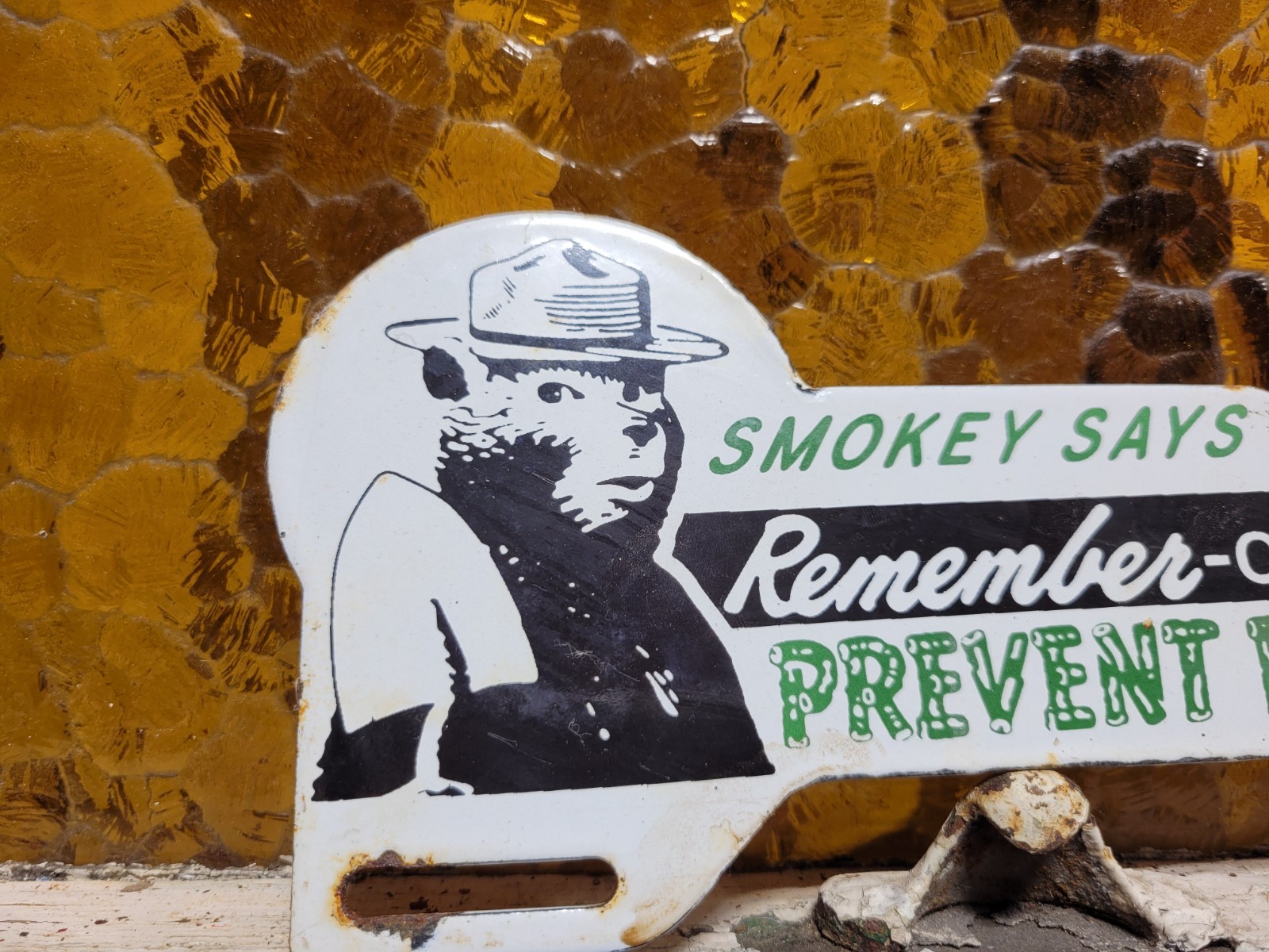VINTAGE SMOKEY BEAR PORCELAIN SIGN 1956 US FOREST SERVICE NATIONAL PARK FIRE