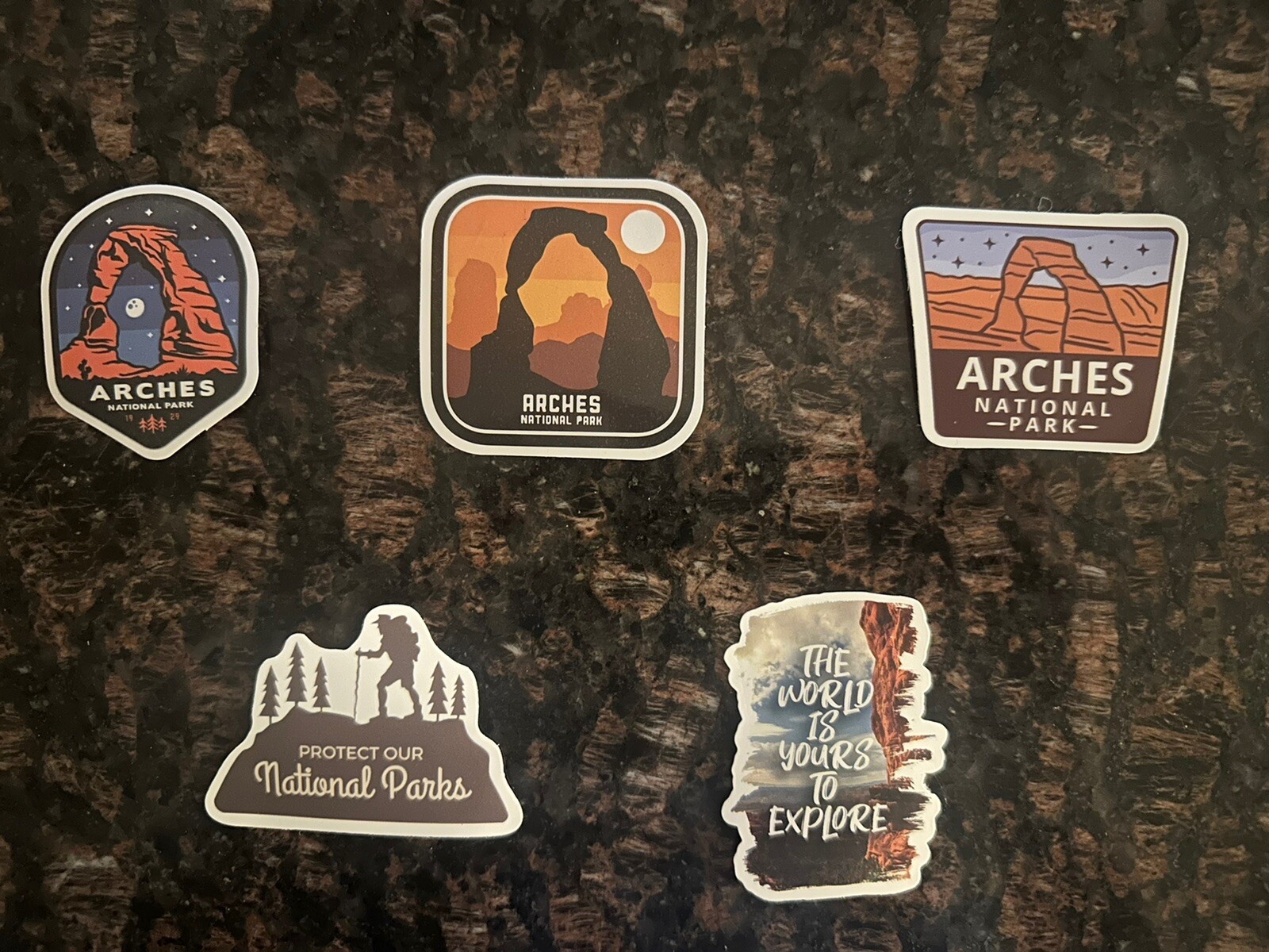 A Set of Five Arches National Park Sticker Decal/Outdoor Inspired Stickers