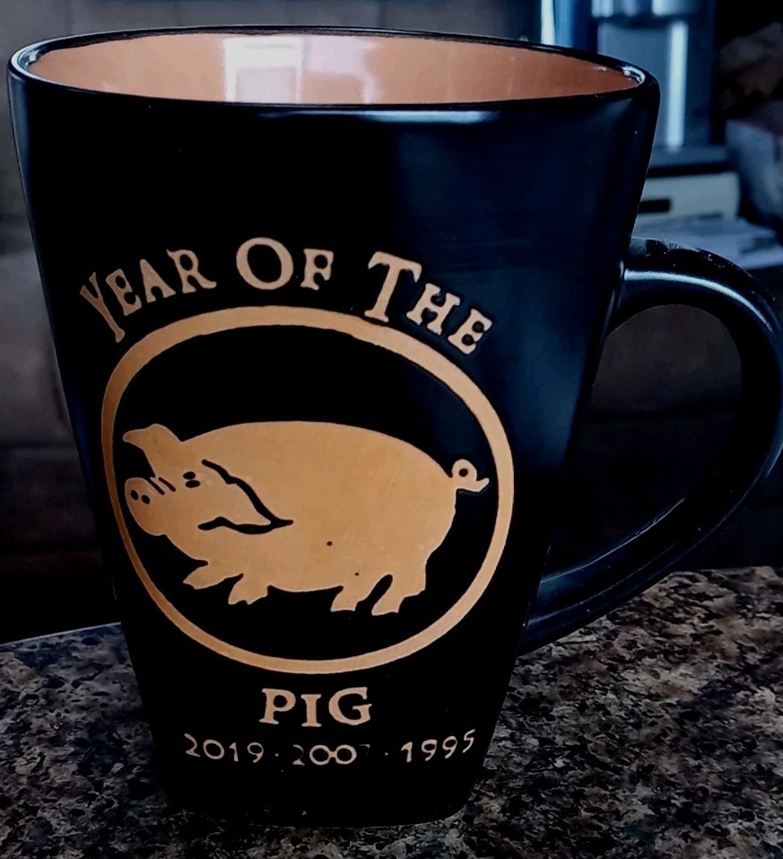 Year of the Pig Chinese Zodiac New Year Ceramic Coffee Mug Black & Orange Unused