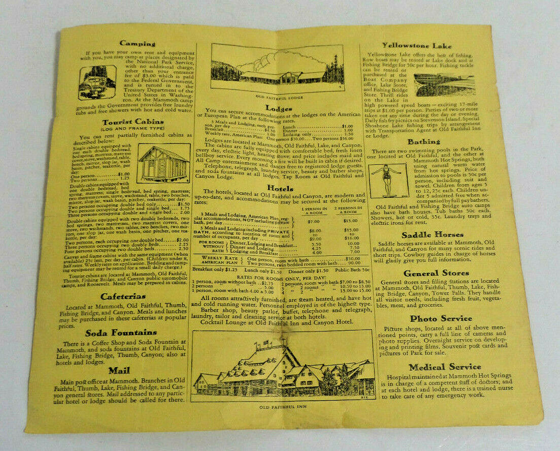Yellowstone park 1936 brocure accomodations and services