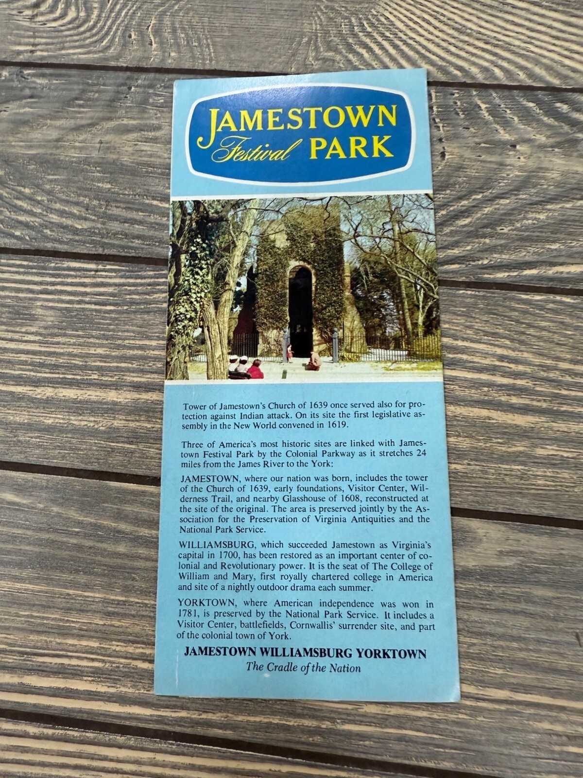 Vintage Jamestown Park Historical Brochure Featuring Attractions & Tours