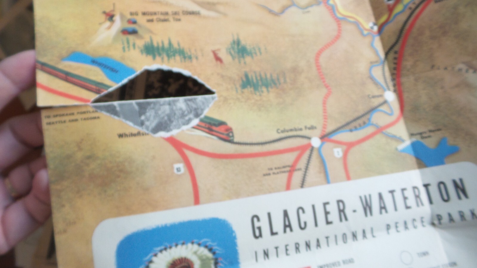 1952 Vintage GLACIER NATIONAL PARK Brochure, Fold Out Map, Great Northern RW