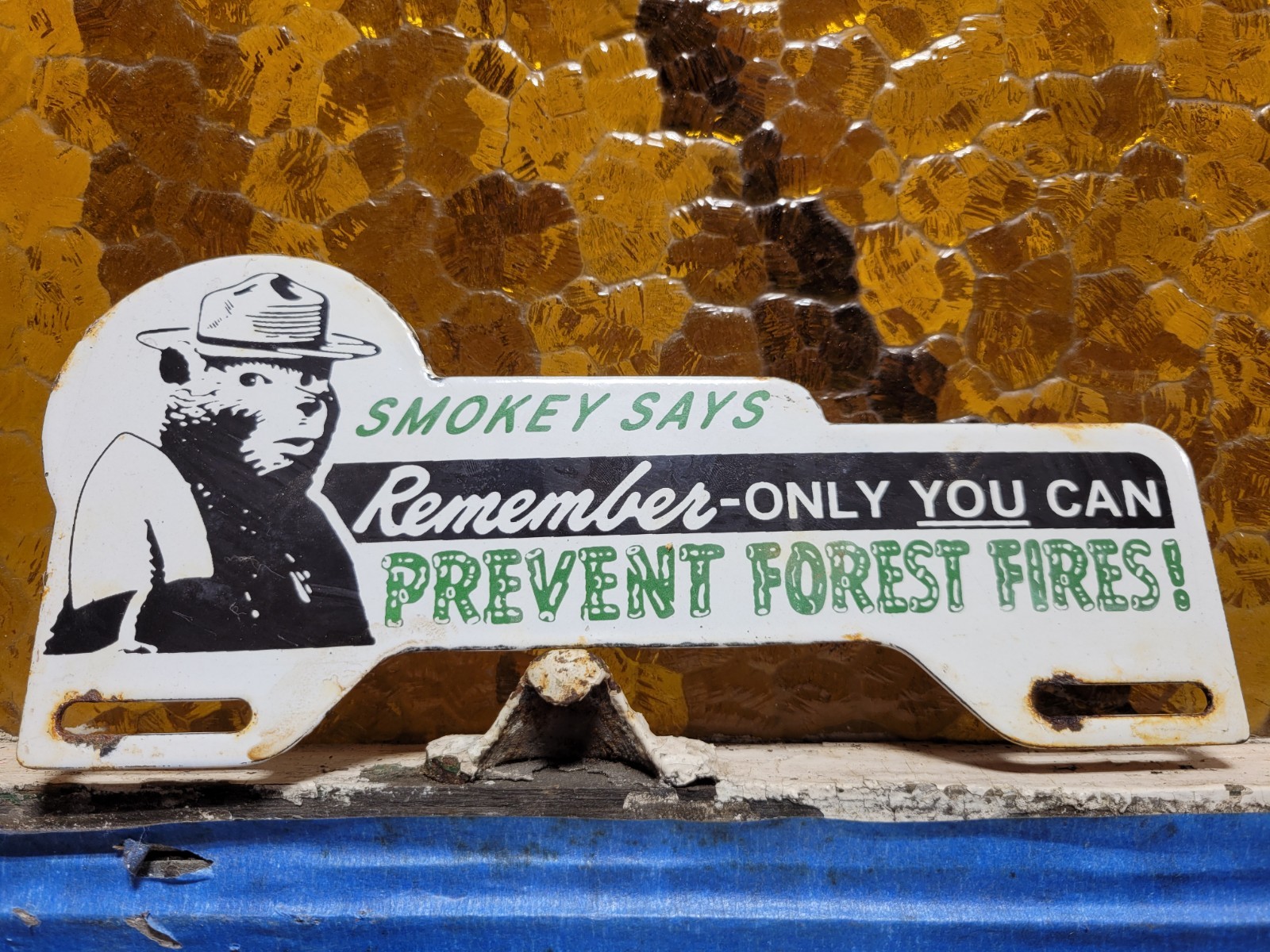 VINTAGE SMOKEY BEAR PORCELAIN SIGN 1956 US FOREST SERVICE NATIONAL PARK FIRE