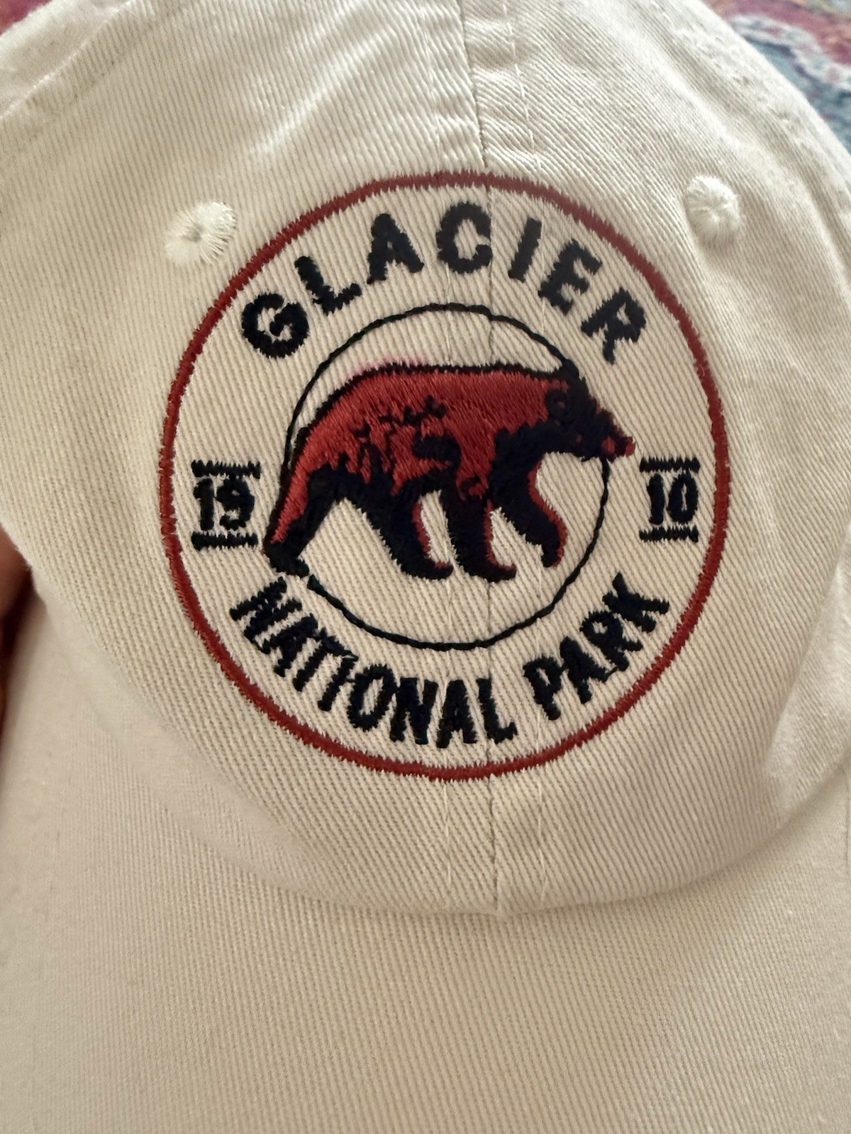 Glacier National Park Canvas Hat Bear Embroidered Beige Cap National Parks Theme