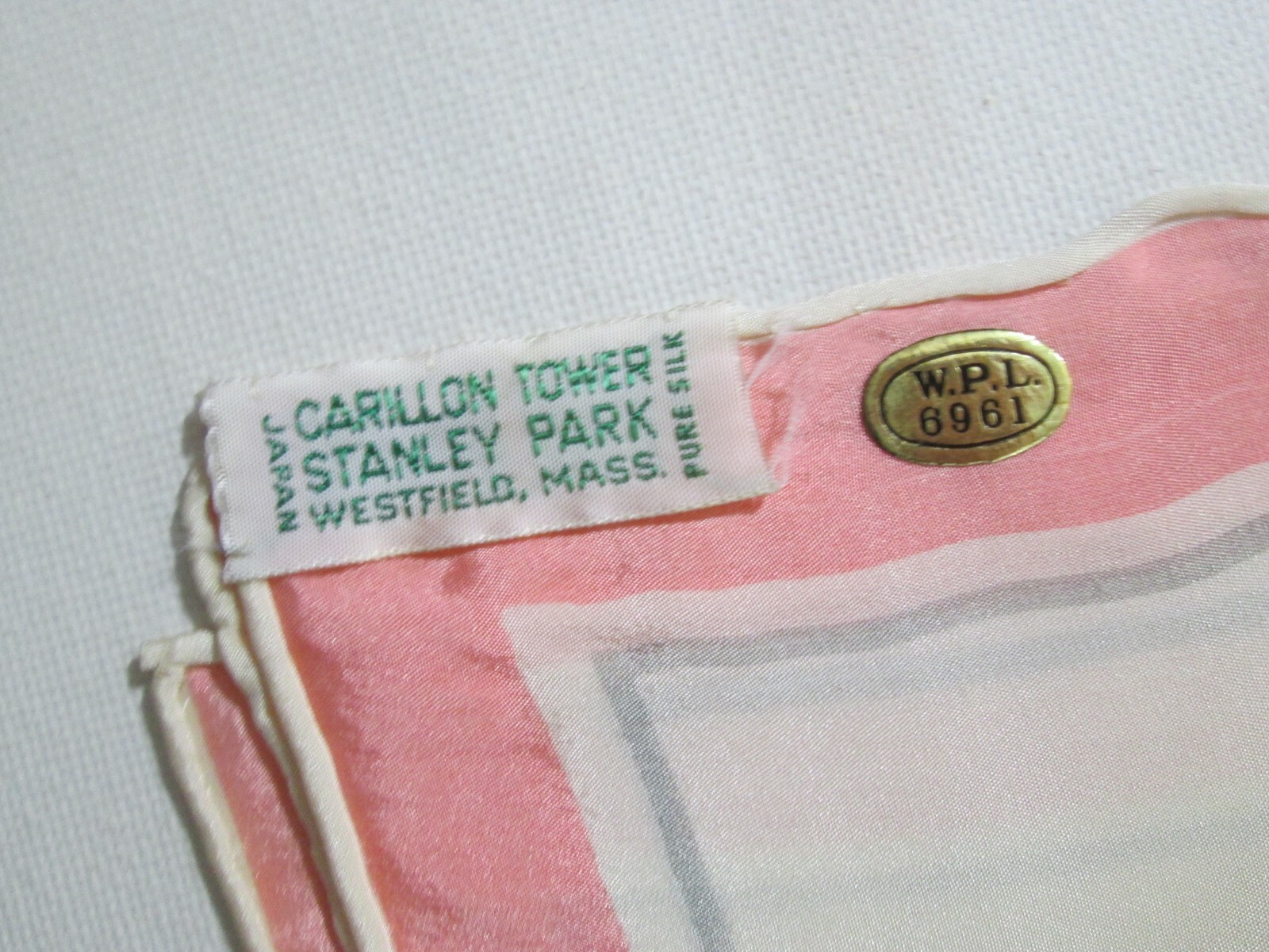 VINTAGE 1950s Stanley Park Carillon Tower Westerfield MA UNUSED Silk Crepe Scarf