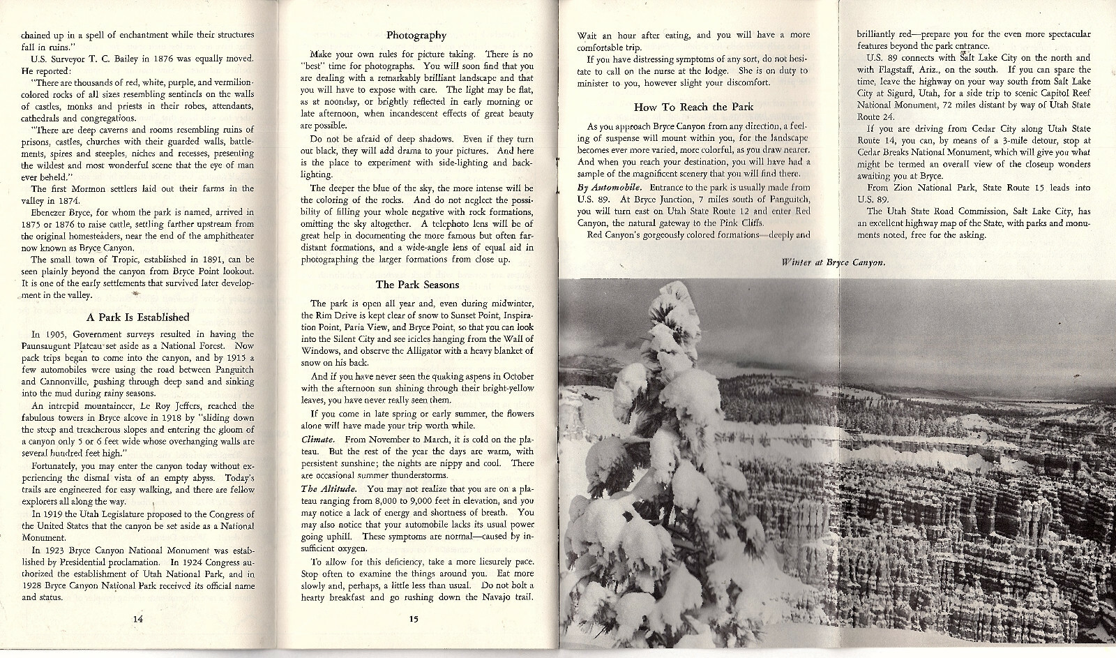 Bryce Canyon National Park Utah 1961 Circular What to See & Do Where to Stay