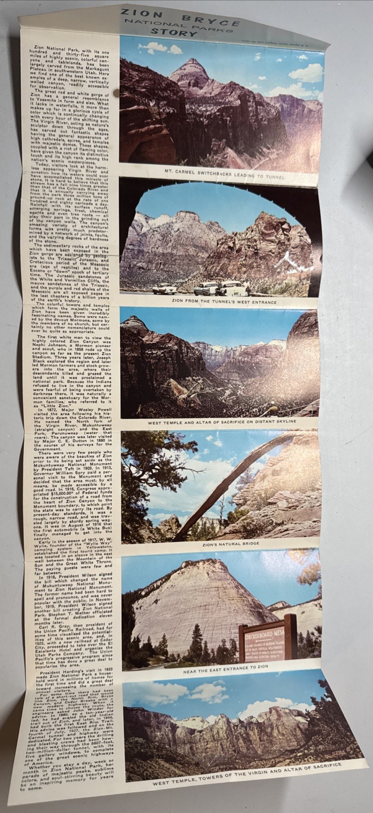 Vintage 1962 Zion & Bryce Canyon National Park Story Folding Info Pamphlet