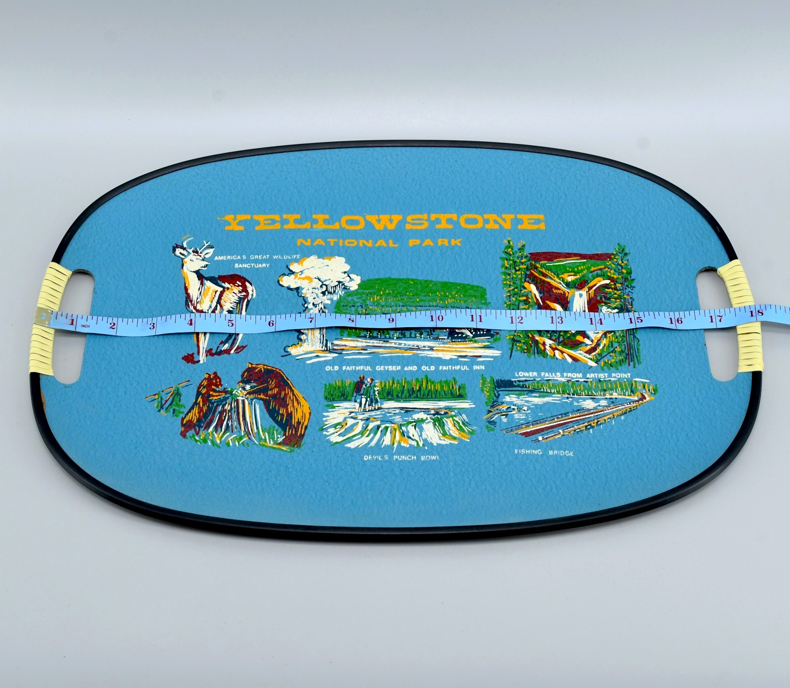 Yellowstone National Park Serving Drink Tray Vintage 1950s Japan Souvenir Blue
