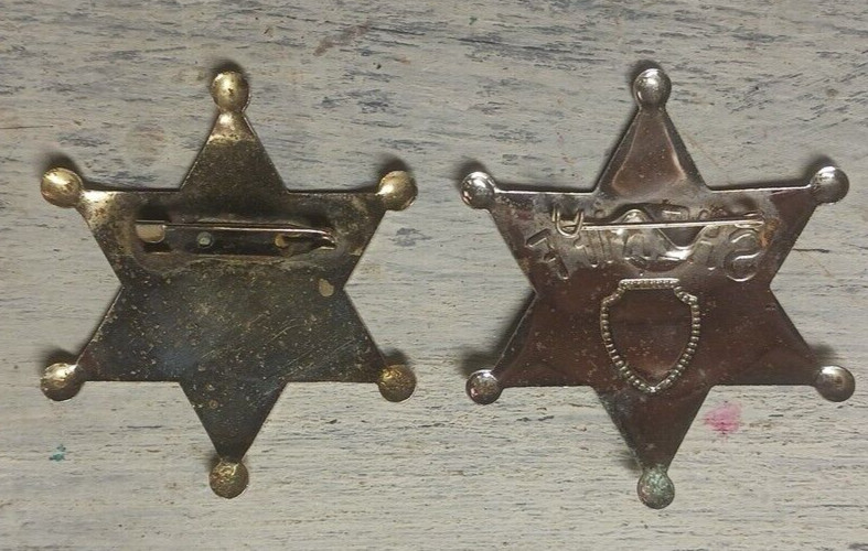 Lot of 2 Vintage Metal Tin 6 Point Stars Colorado Sheriff & Joe Pin On’s Cowboy