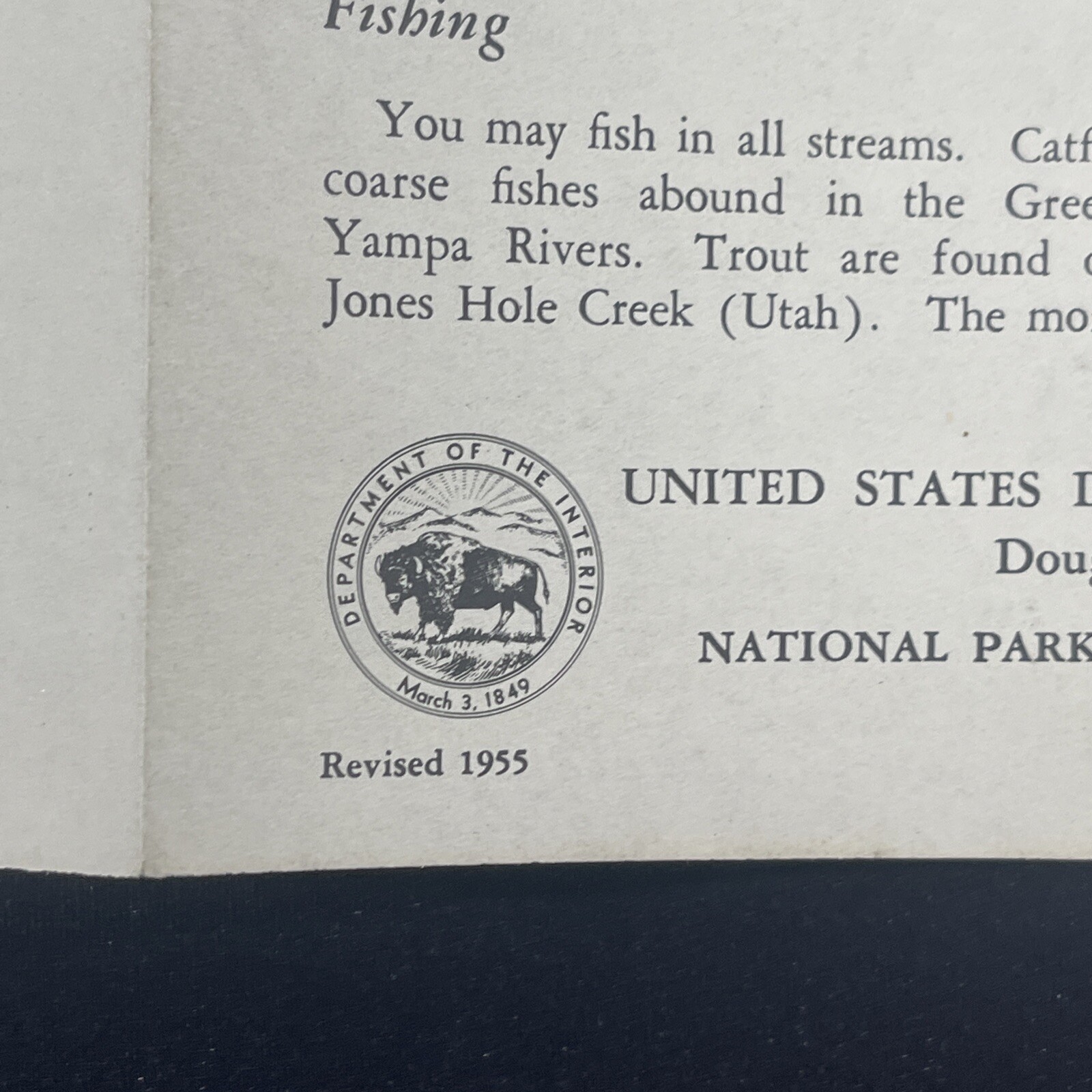 Vintage 1955 Dinosaur National Monument Brochure Pamphlet Map