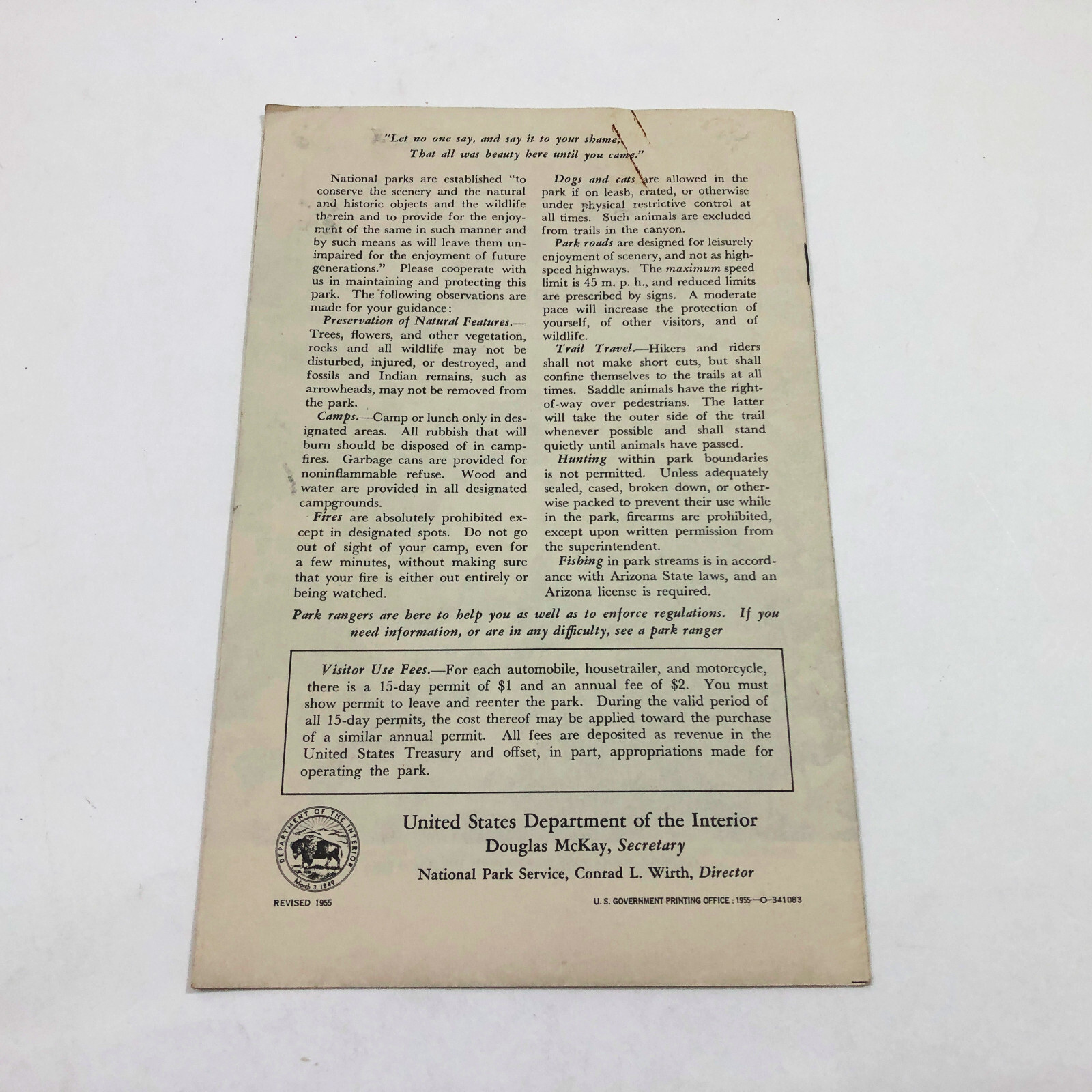 Grand Canyon National Park 1955 Travel Brochure, Vintage Souvenir, Black & White