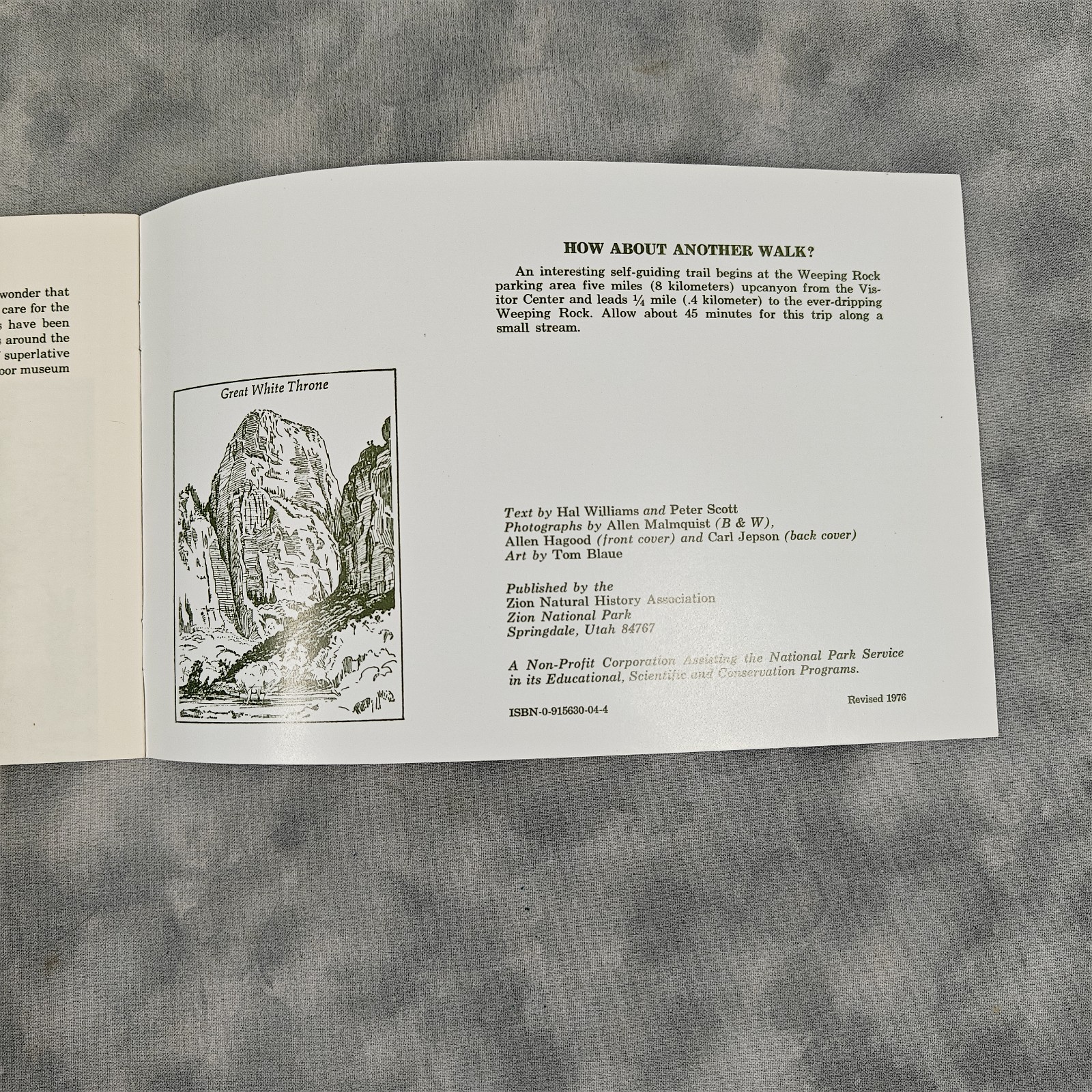 1976 Canyon Overlook Trail Guide Zion National Park Booklet Vintage