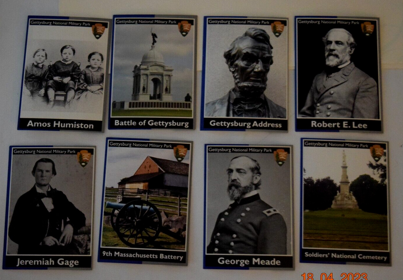 Set 8 NPS SITE CARDS “GETTYSBURG NTL MILITARY PARK – LEE, MEADE & LINCOLN,” New