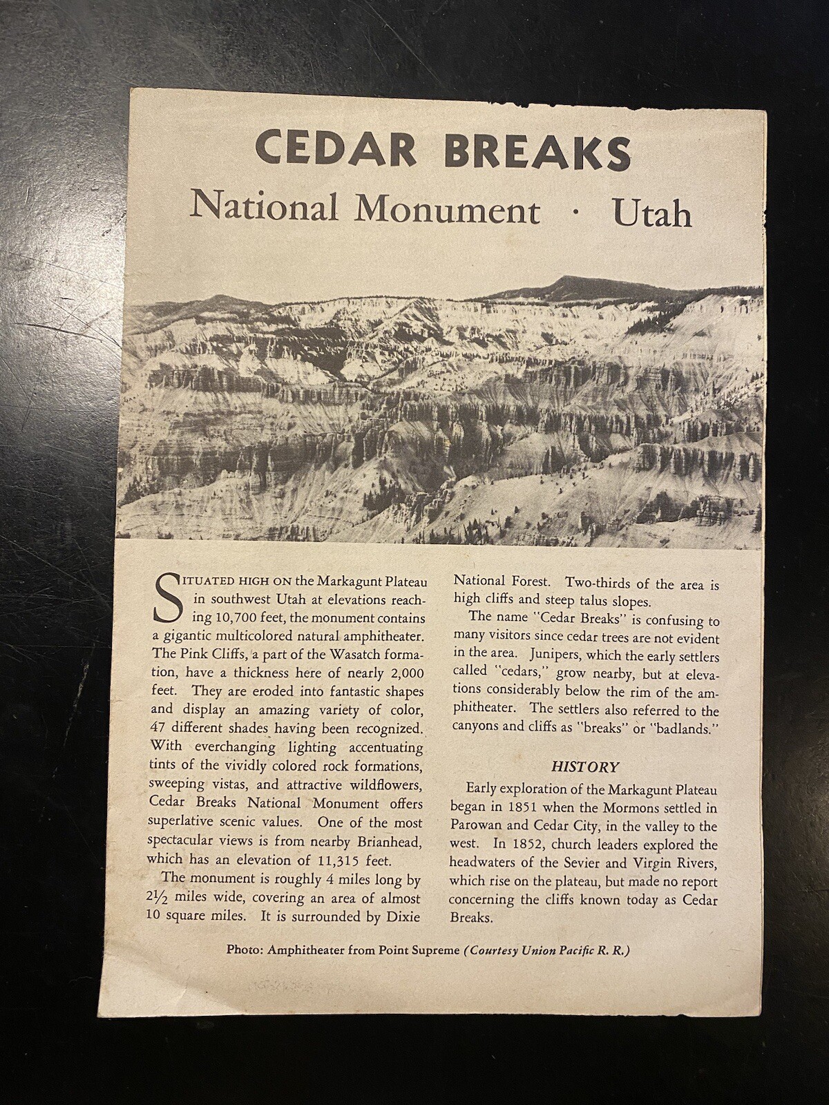 Dec 1953/1956 Cedar Breaks National Monument Utah Brochure Pamphlet MAP History