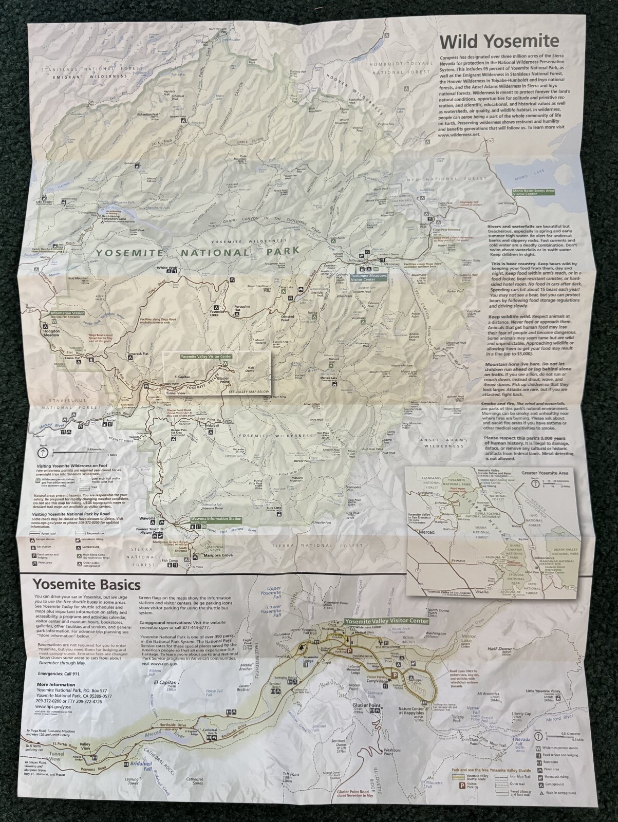 Vintage 2011 Yosemite National Park California Official Map and Guide