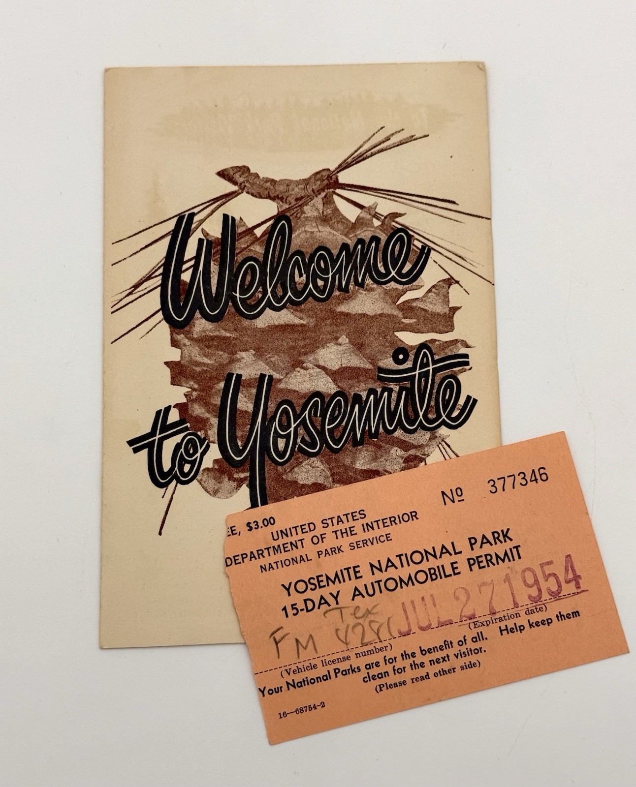 Vintage Yosemite National Park Brochure w/ Original Parking Pass – 1954 Ephemera