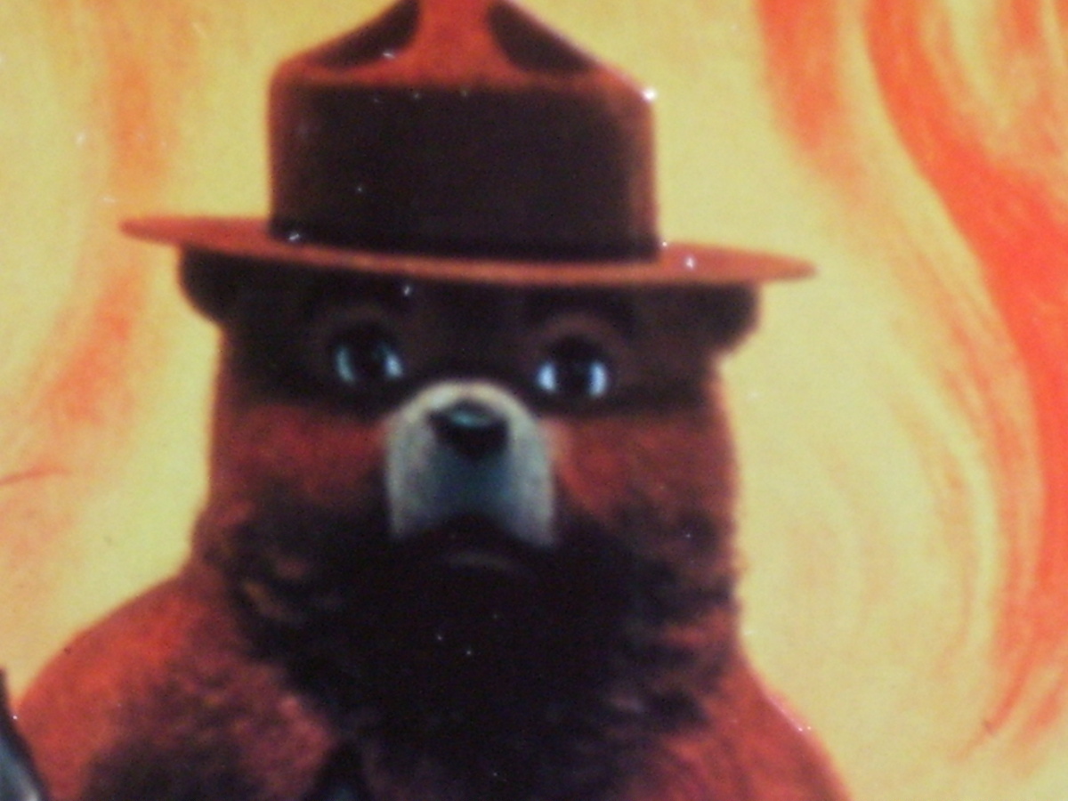 SMOKEY THE BEAR — Saving Deer From FOREST FIRE — Embossed Tin Metal Sign -NICE