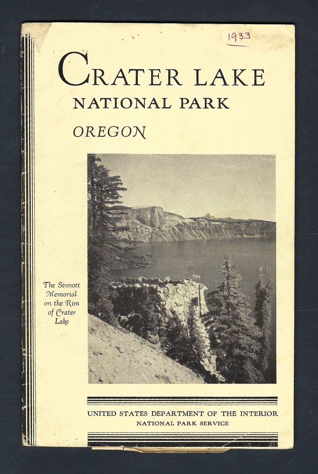 1933 Crater Lake National Park Guide Pamphlet with Map and 1934 Room Rate Update