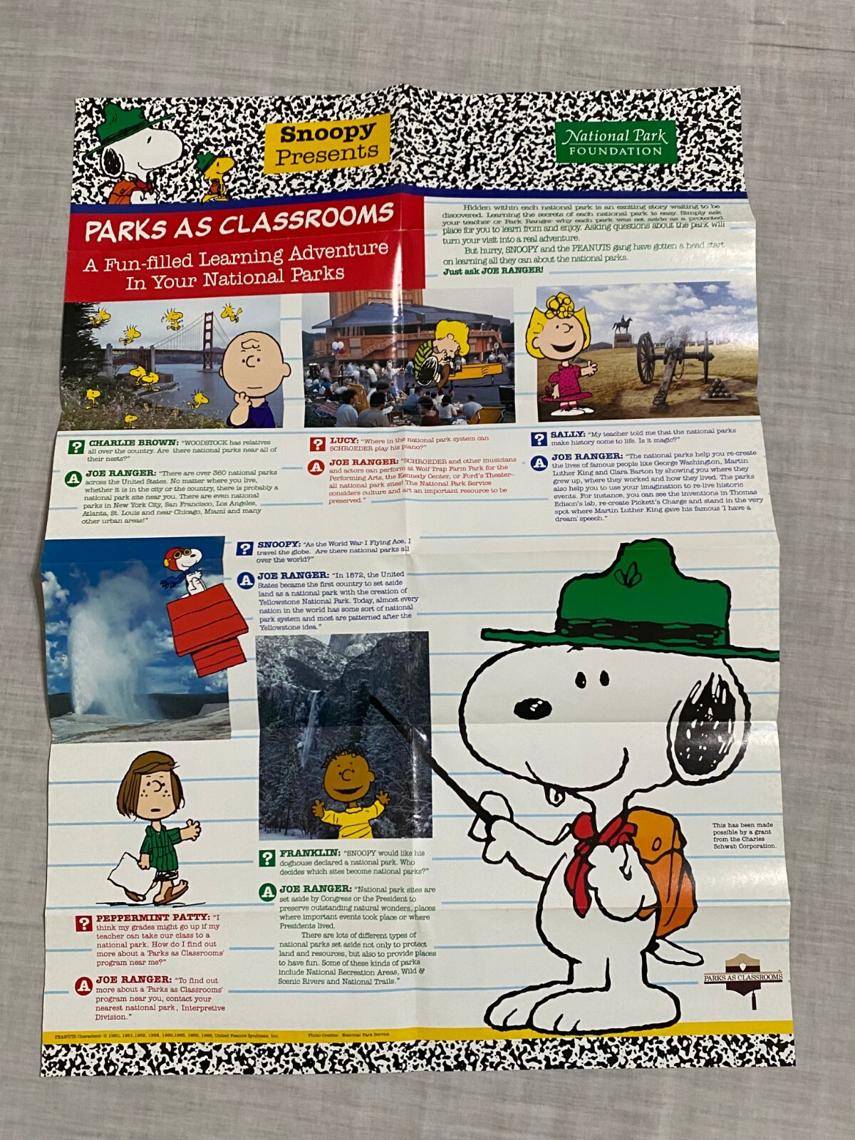 1990s National Park Foundation Snoopy Presents Parks As Classrooms Poster