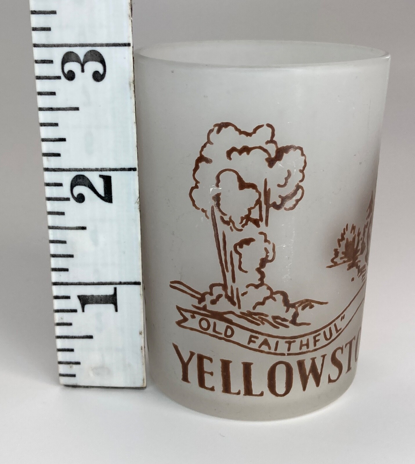 Yellowstone Souvenir Frosted Glass Toothpick Holder Old Faithful National Park