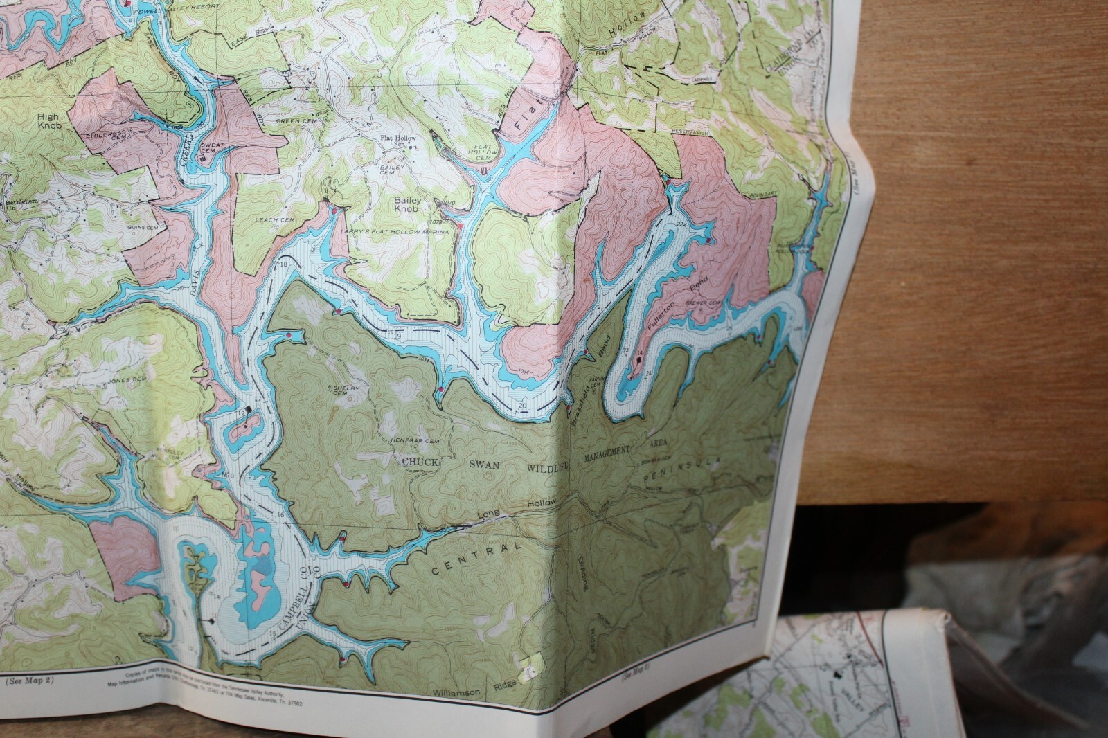 1985 Norris Lake Tennessee 21-1/2″ x 17″ Navigation Recreation Map TVA