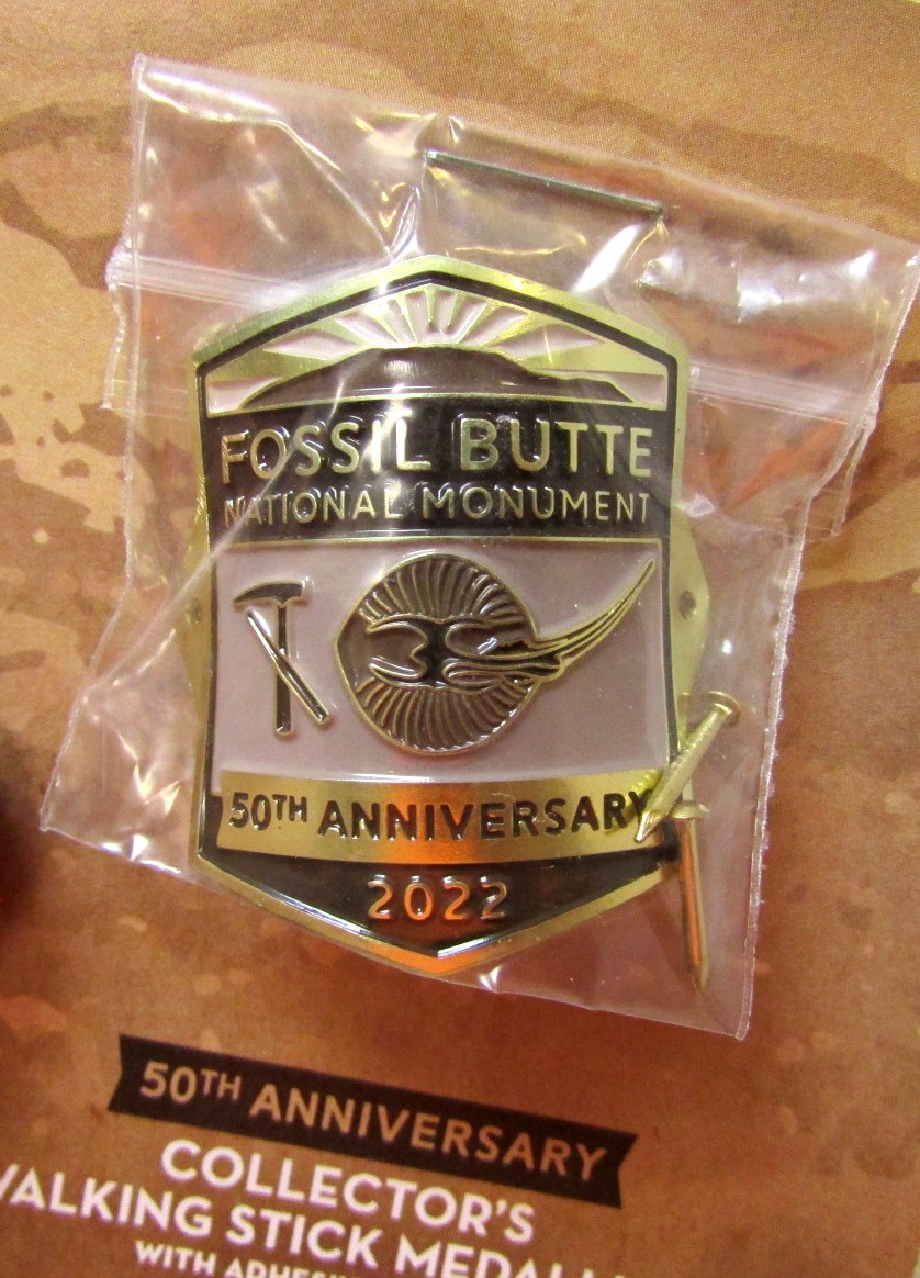 Fossil Butte National Monument Wyoming walking hiking stick Medallion, 50th Annv
