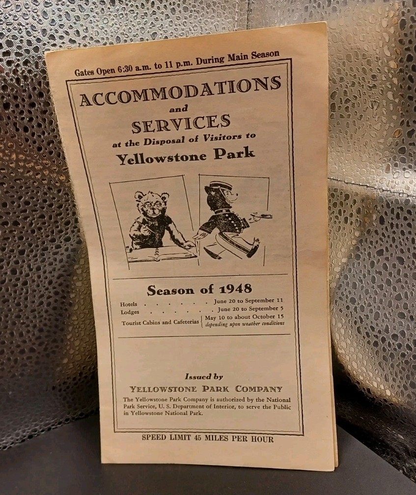 Vintage Season Of 1948 Yellowstone National Park Price Fold Out Brochure
